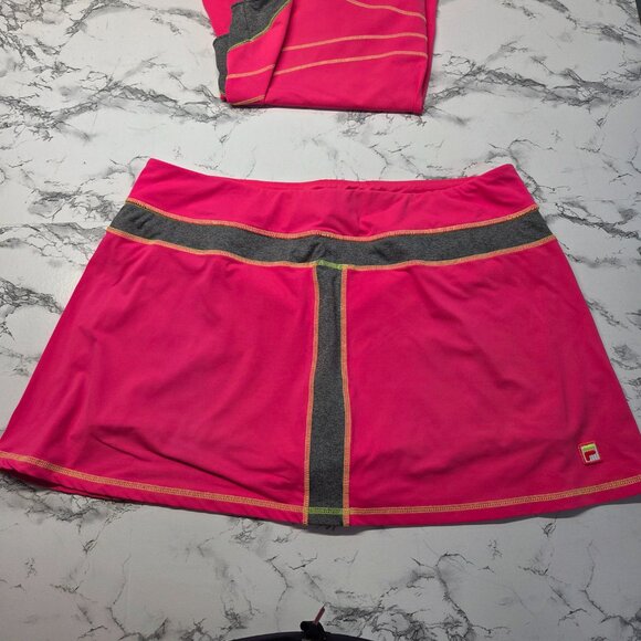 Fila XXL Bright Pink Heathered Gray Sleeveless Top Tennis Skort Summer Set - Picture 8 of 14